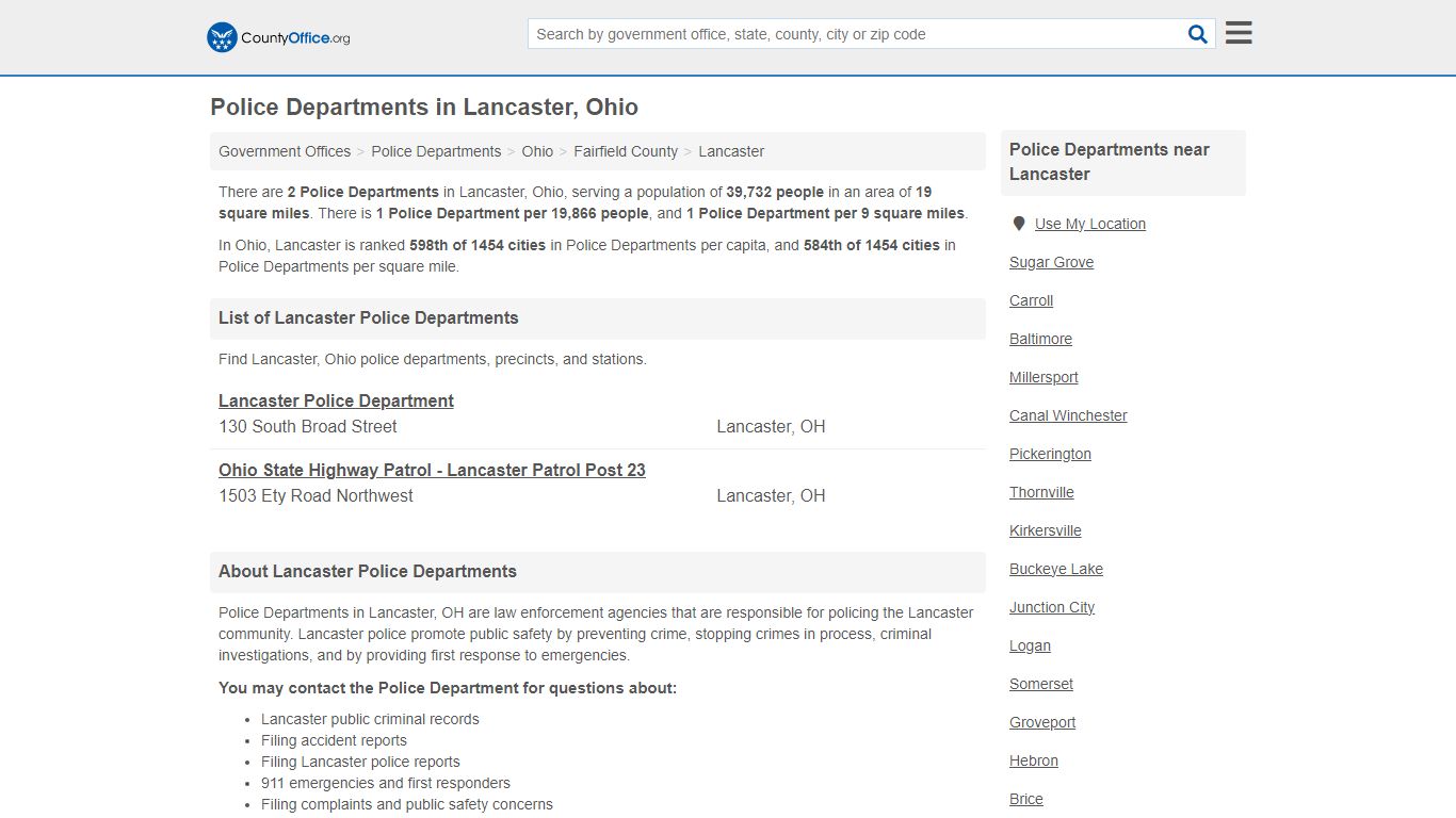 Police Departments - Lancaster, OH (Arrest Records & Police Logs)